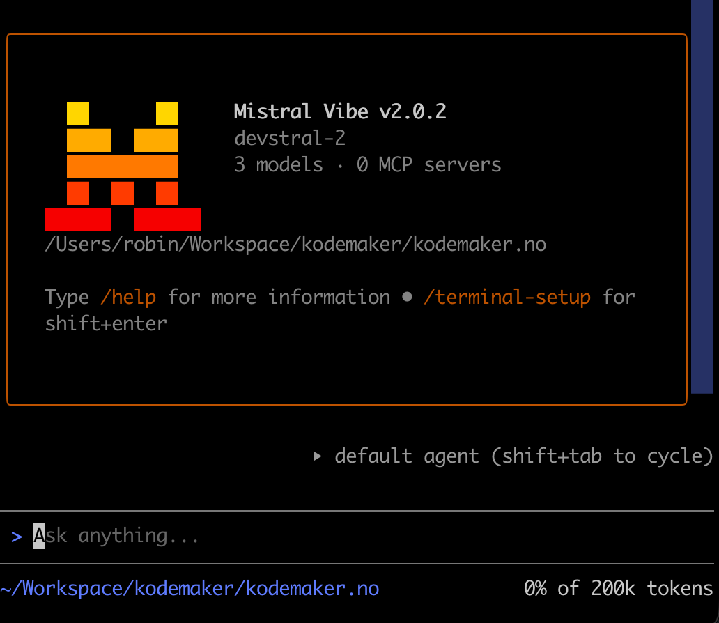 Slik ser Mistral Vibe ut ved oppstart
