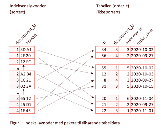 Figur 1: Indeks løvnoder med pekere til tilhørende tabelldata